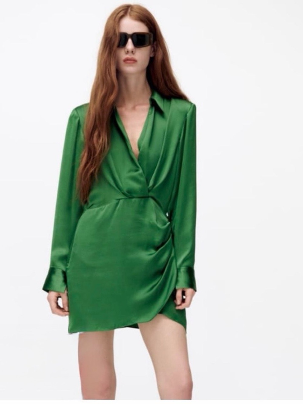 NWT Zara green satin effect wrap dress size small - Picture 3 of 7